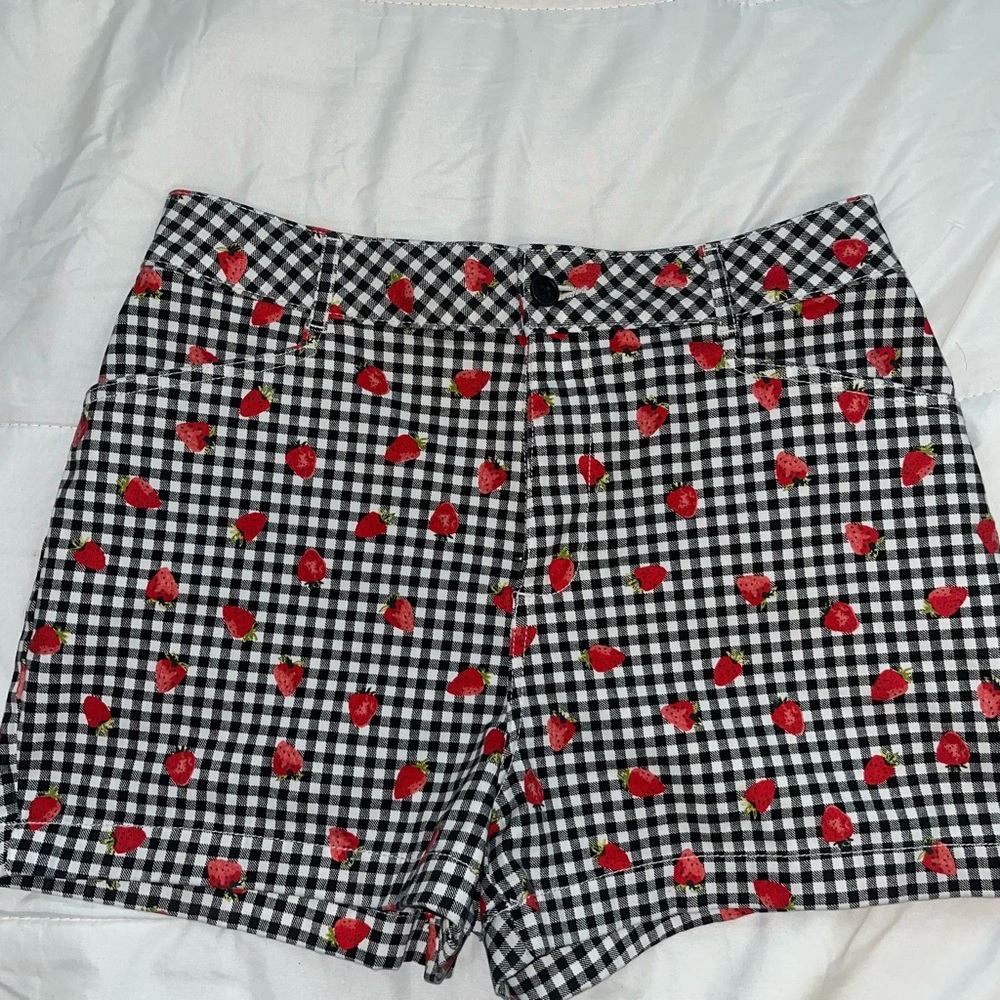Bagatelle High Waist Gingham Shorts with Strawberry Print